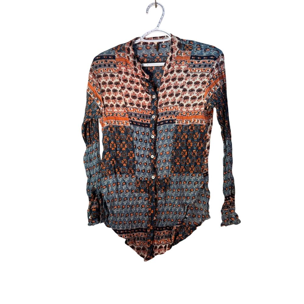 Free People Caravan Patchwork Rayon Button Down shirt XS - Picture 2 of 8